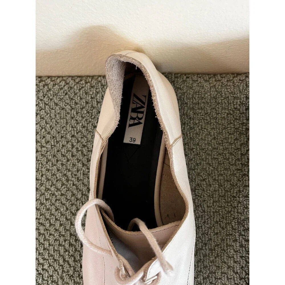 Zara Men's White Leather Casual  Shoes Size 8 (Zara 39 Equivalent 10" Foot) - Picture 6 of 6